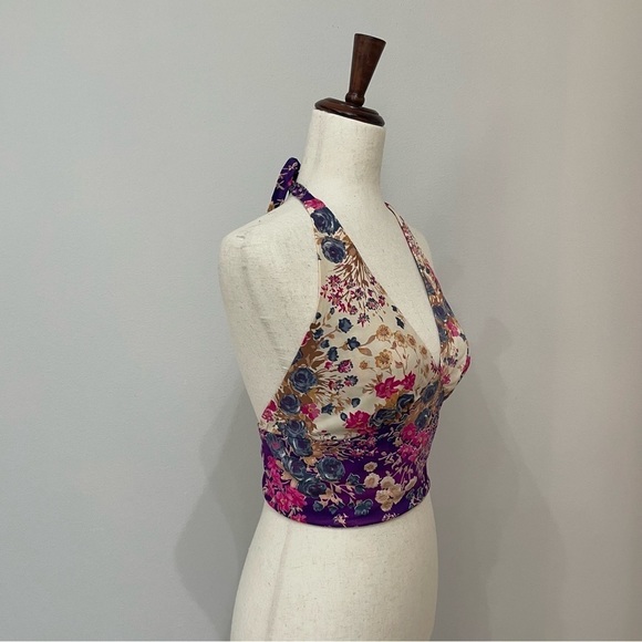 HALTER Floral Colorful Reversible Crop Top - Picture 6 of 12